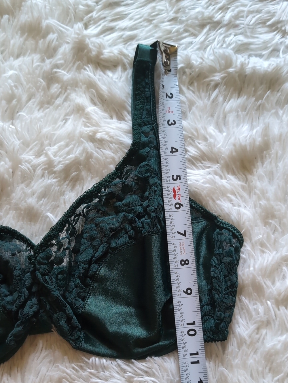 90s Vintage Lily of France Green Satin & Lace Unlined Bra w/ Underwire 36D - Picture 10 of 10